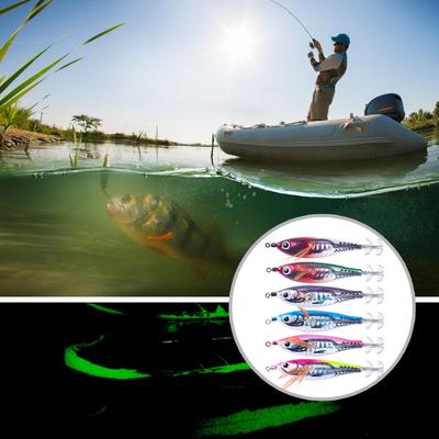 6Pcs Luminous Squid Jig Hooks Shrimp Lure Baits Hard Artificial Shrimp Bait with Hooks for Fishing Octopus Cuttlefish