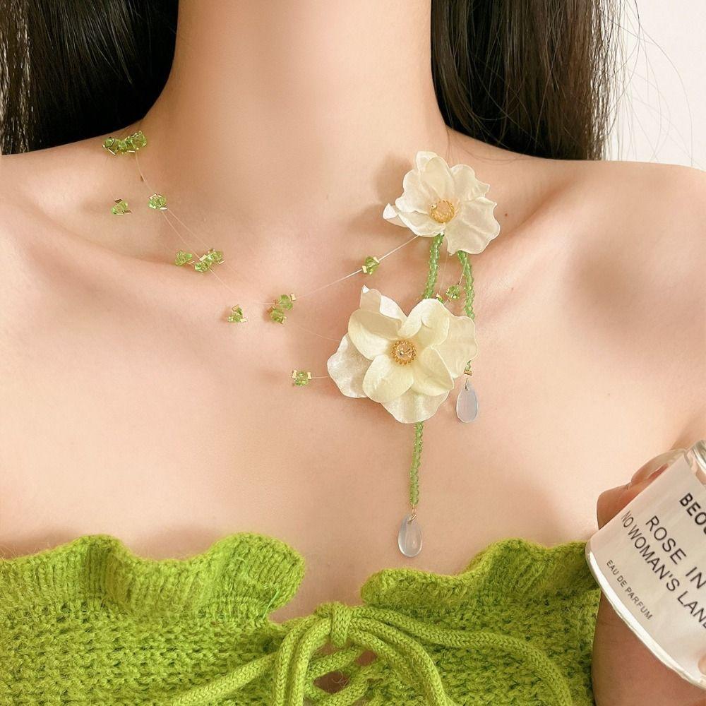 Handmade Resin Flower Necklace Korean Style Tassel Earrings Beaded Dangle Earring  Birthday Gift