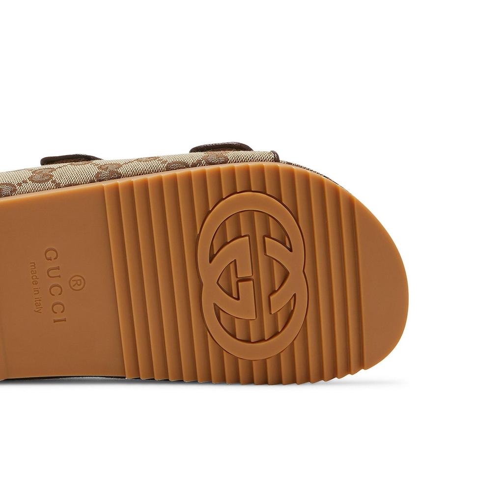 Gucci Sandał wsuwany Pasek 'Beżowy Monogram' (Dla obu płci) Beżowe / Hebanowe Klapki Wsuwane 658020 2HK60 9791