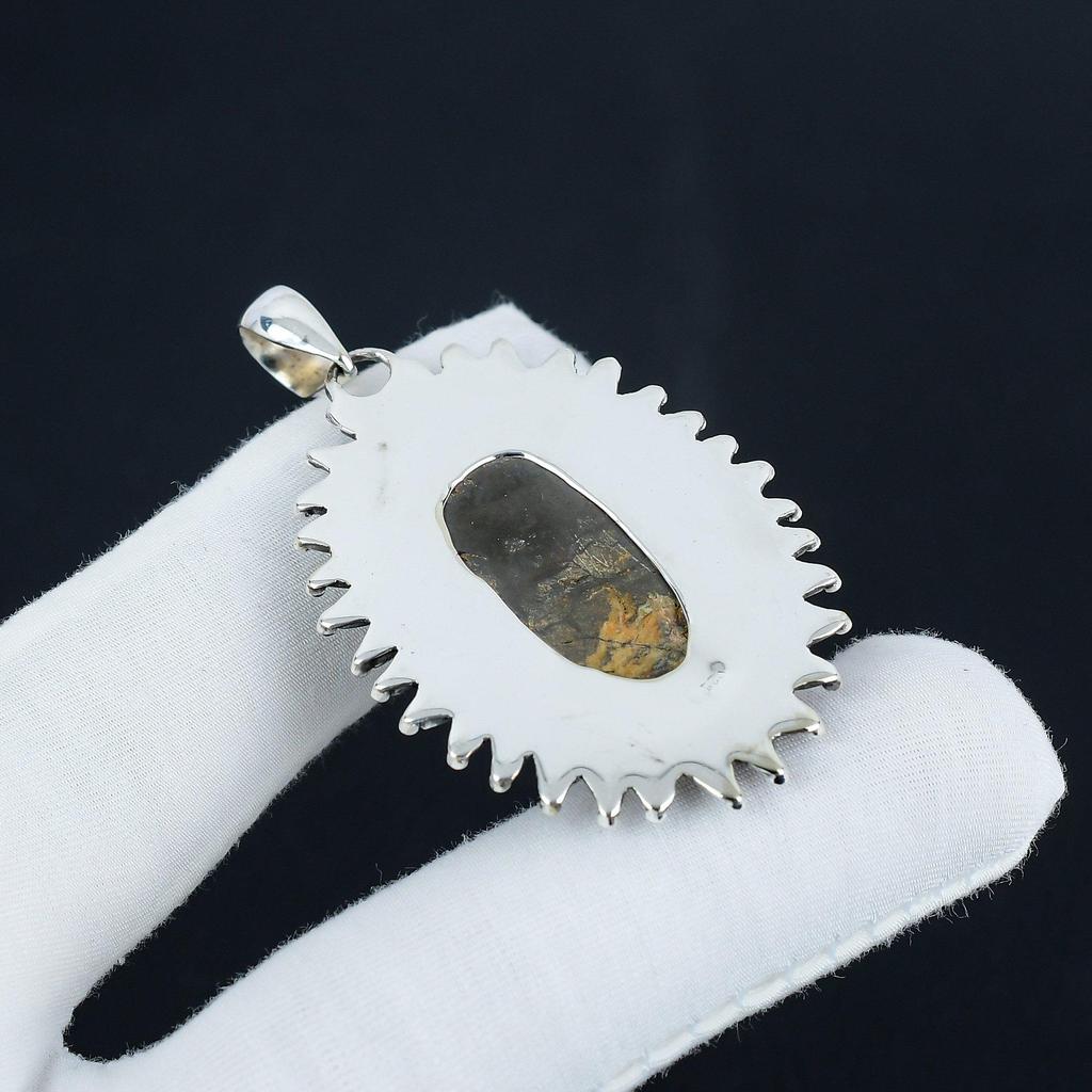 Delikatny wisiorek z kamieniem szlachetnym Jaspisu Dzikiego Konia ze srebra próby 925 - Ręcznie robiony owalny wzór, biżuteria do noszenia na co dzień, na imprezę, prezent