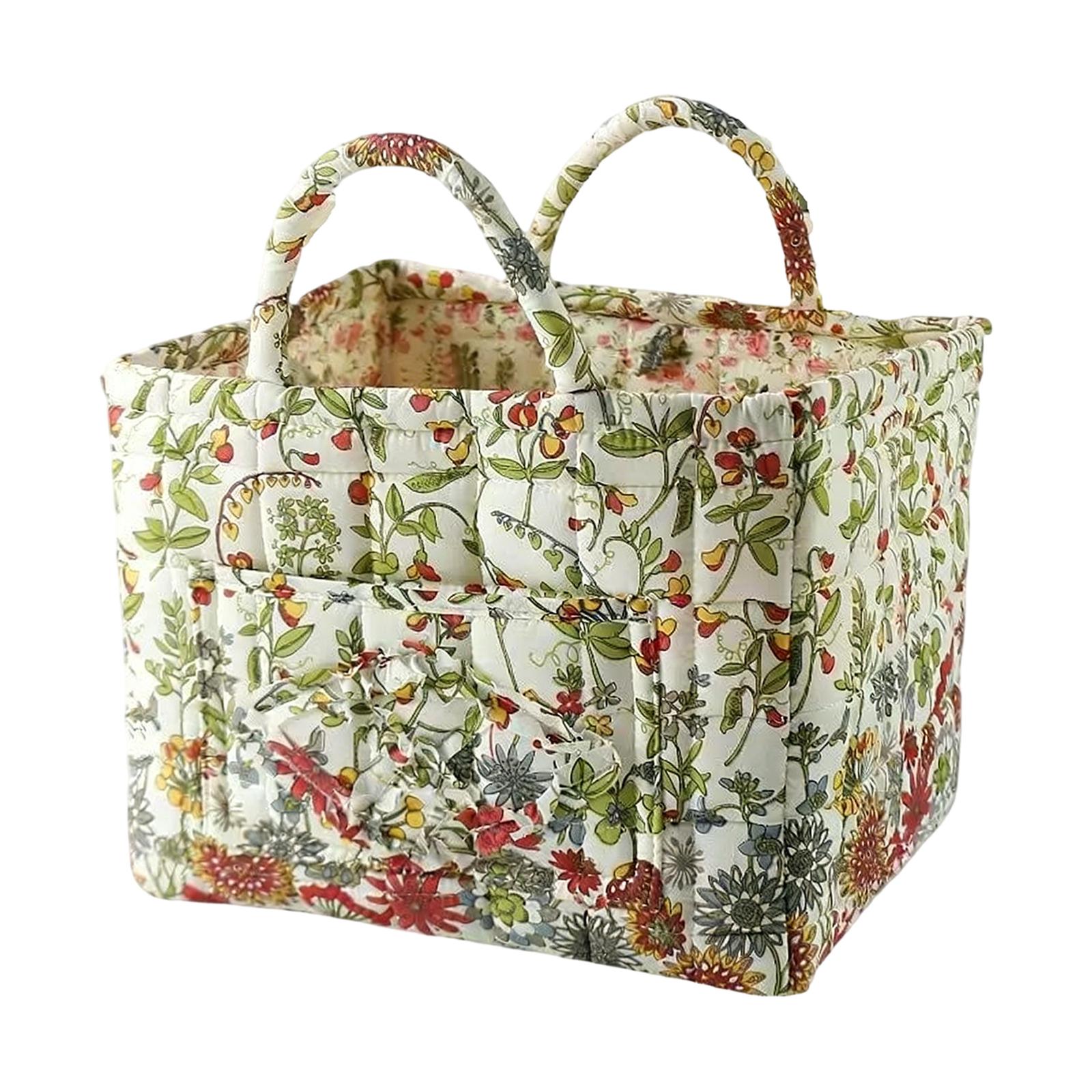 

Sponge-made Storage Basket For Clothes, Toys, Handbags, Fresh Floral Fabric, Portable, Machine Washable. One Size
