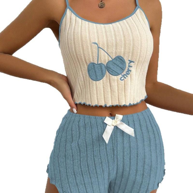 Large size sex pajamas embroidered polished pajamas women's sleeveless suspenders shorts pure desire set loungewear comfortable