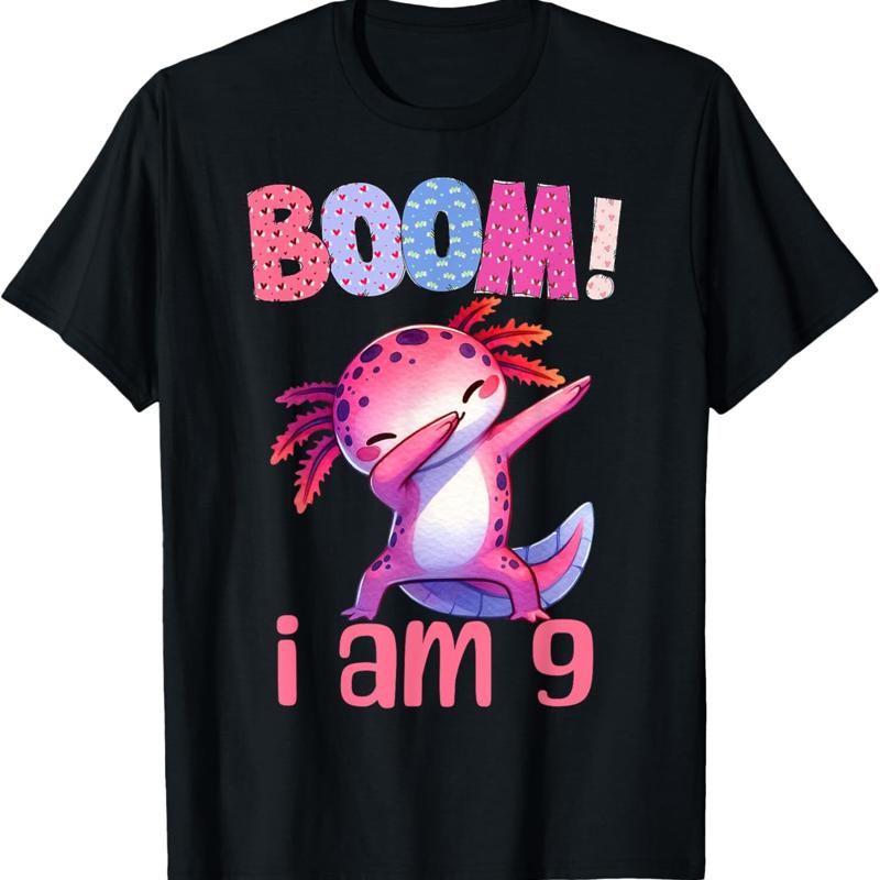Boom je suis 9 ans tamponnant Axolotl 9Th anniversaire fille enfants t-shirt S разноцветный