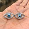 Artisan Crafted 925 Silver Evil Eye Cz Protection Earrings, Amulet Nazariya, Eye Shape, Mother of Pearl Jewelry, Handmade, Handcrafted #1
