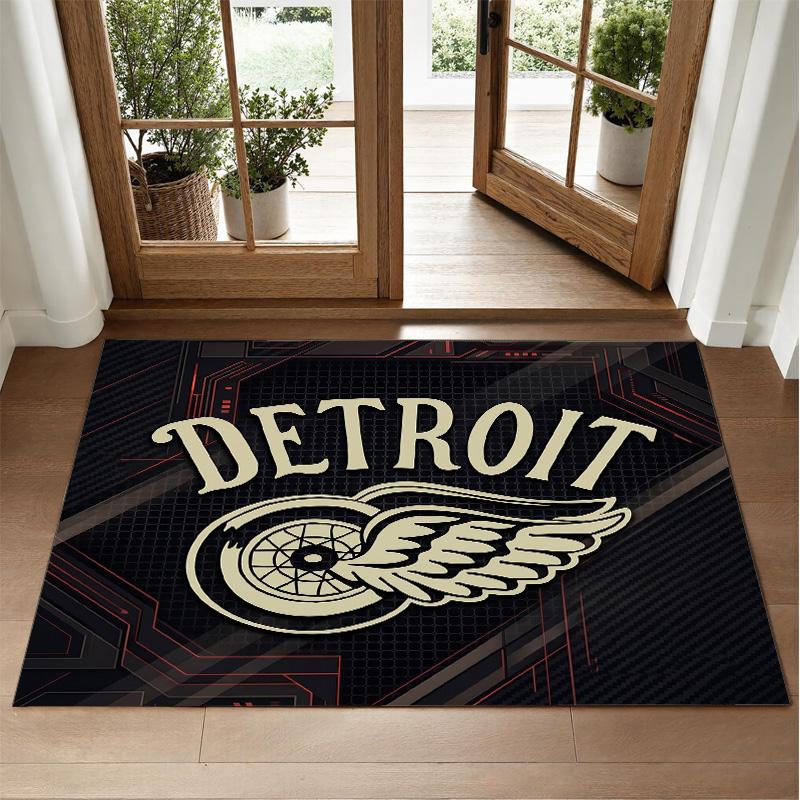 Detroit Red Wings Design Crystal Velvet Rug Soft Decorative Mat for Bedroom Entrance