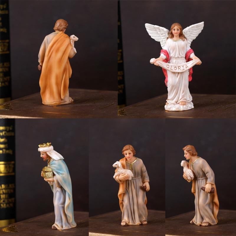 Christmas Nativity Figurines Holy Family Figure with Donkey Nativity Figure,Table Ornament Religious Christmas Decors