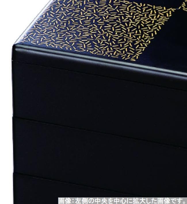 Outdoor Lunch Box Made In 3 Matte Black with Gold Checkered X X J-kitchens (Lunch Box) Japan, Tiers, 7.0 Inches, Pattern, 21.0cm 21.0cm 16.5cm