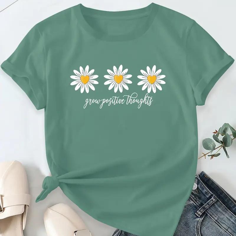

Женская летняя футболка Ретро мода Футболки с коротким рукавом Повседневные топы с цветочным принтом 8XL зелёный