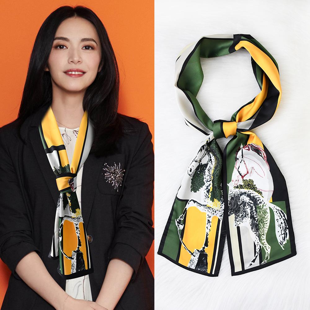 Ladies' Fashion Versatile Striped Carriage Irregular Satin Long Scarf Silk Scarf Premium Double Layer Narrow Long Scarf