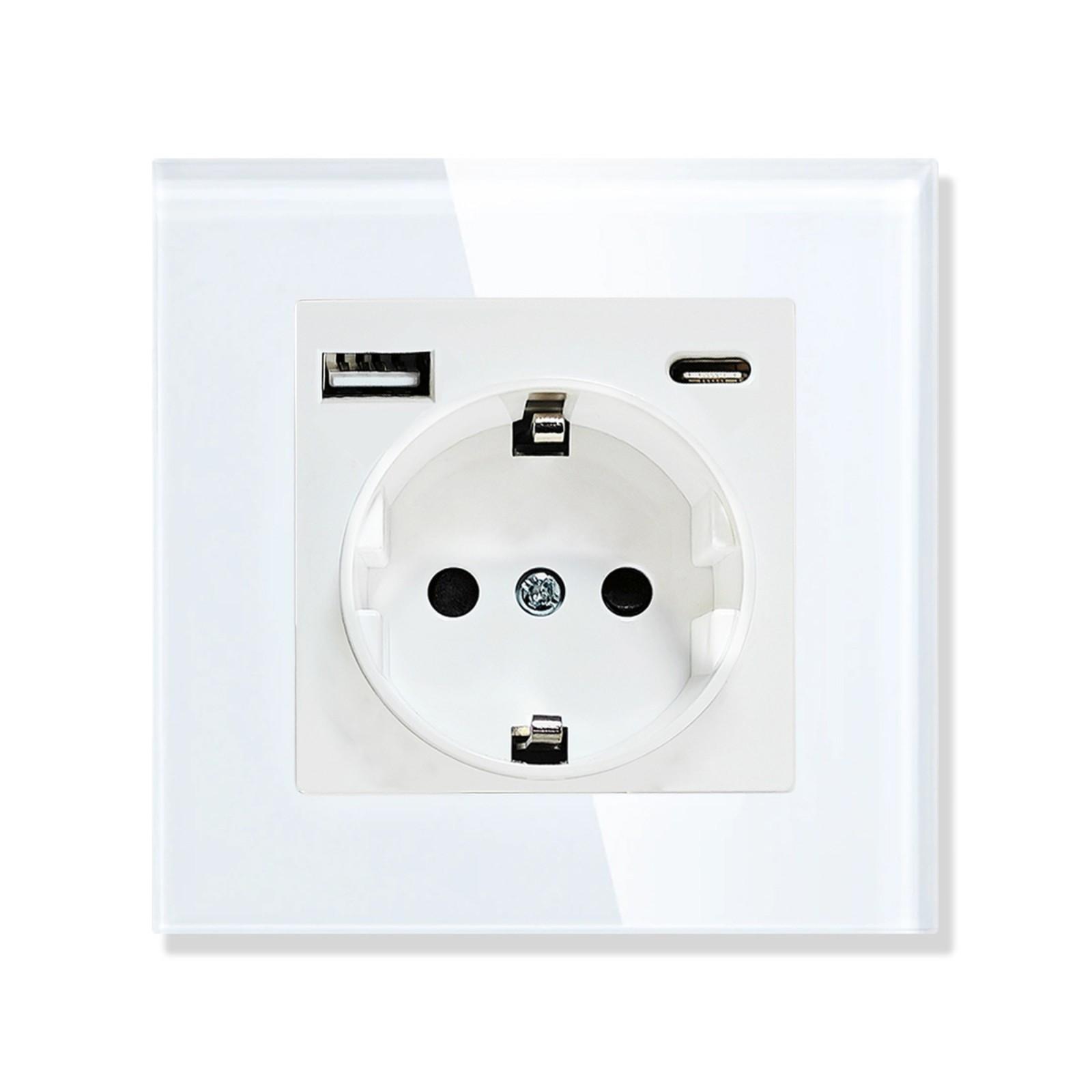 

European Standard USB Wall Socket Tempered Glass Panel Socket Household Concealed Round Box Installation Socket Batch One Size