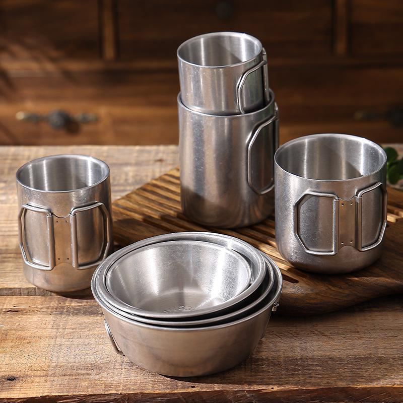 Retro Camping Foldable Cup & Bowl - Outdoor Picnic Tableware with Custom Logo