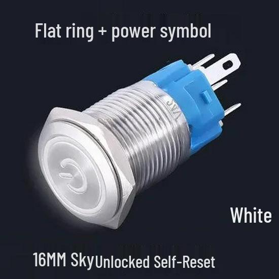 16MM Waterproof Metal Push Button Switch, Non-locking, Self-resetting, with Power Indicator Light, Compatible with 12V/24V Systems
