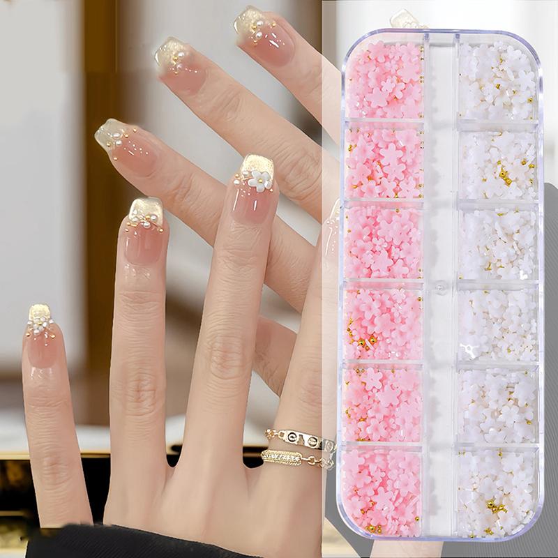 12/15 Grids 3D Colorful Resin Five-Petal Flower Nail Charms Luxury Rhinestones DIY Manicure Salon Accessories