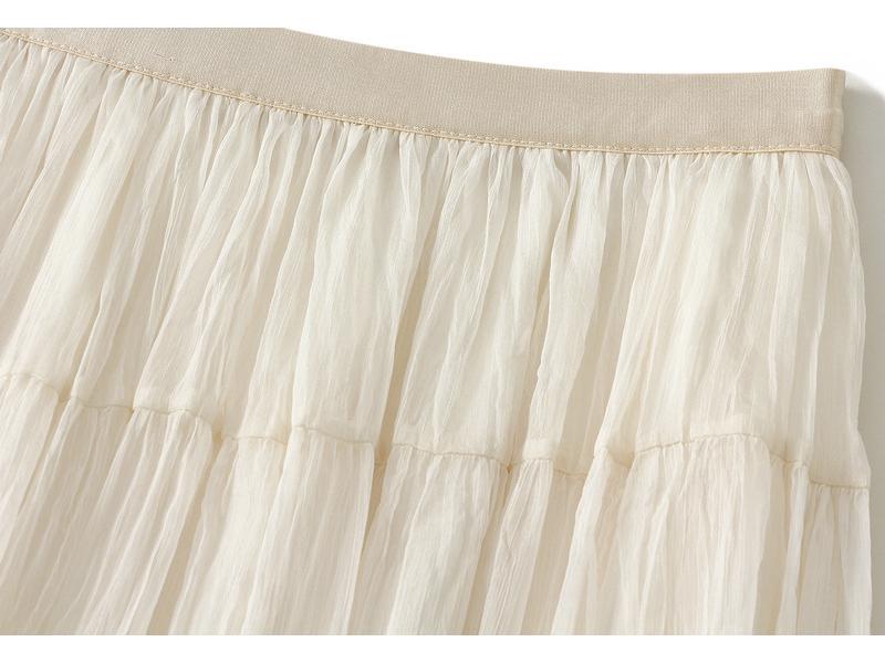 Summer Midi Flare High-Waist Mesh A-Line Pleated Skirt 9361