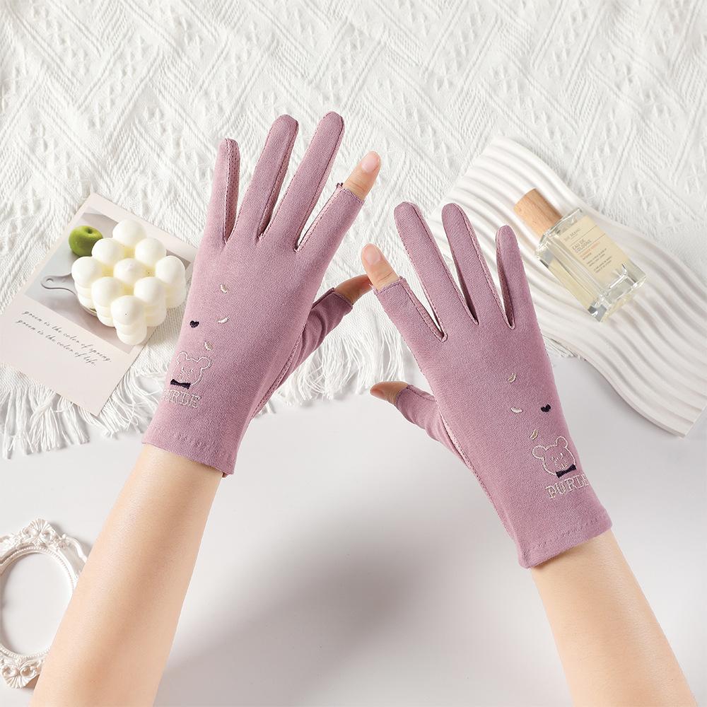 

Летние солнцезащитные перчатки для женщин тонкие весенне-осенние для вождения и езды на велосипеде анти-ультрафиолетовые дышащие нескользящие перчатки с двумя пальцами One Size