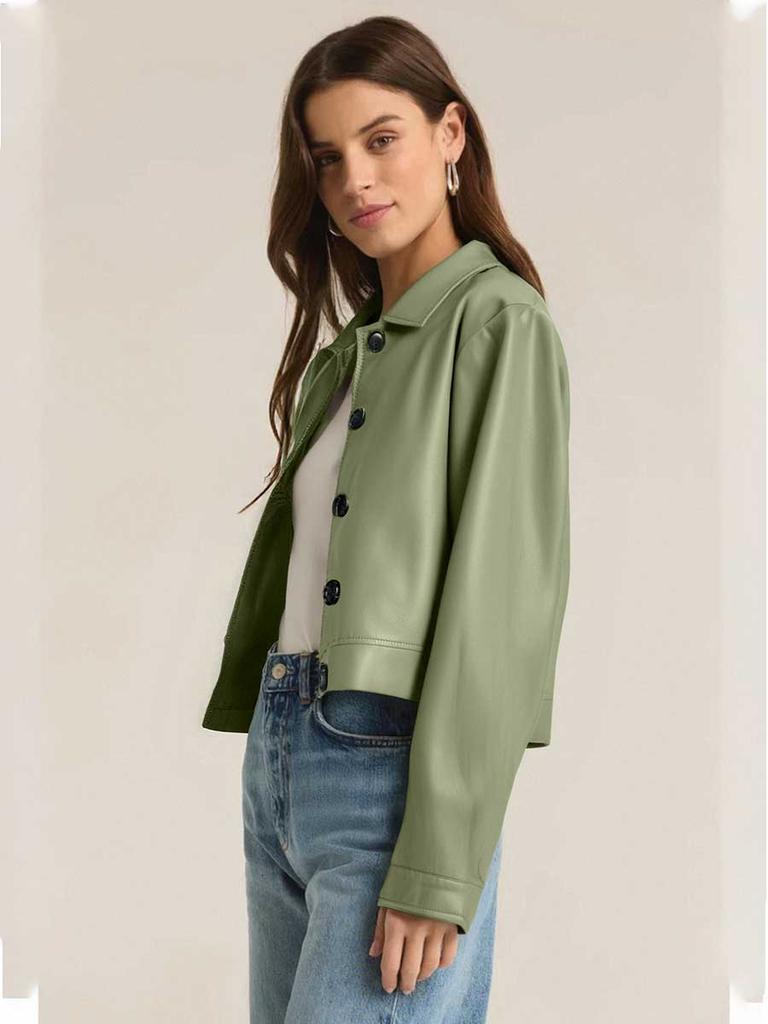 Autumn Winter Women's Lapel Faux Leather Jacket Loose Motorcycle Coat European American Style Casual Short Outerwear J589