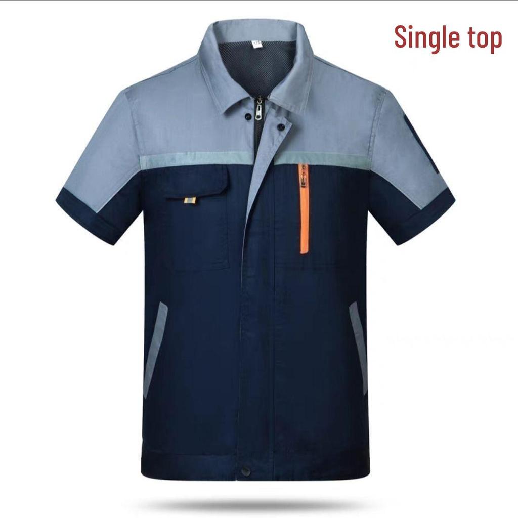 Men's Summer Short Sleeve Durable Workwear Set - Breathable, Thin, Wear-Resistant for Workshop, Construction, and Auto Repair.