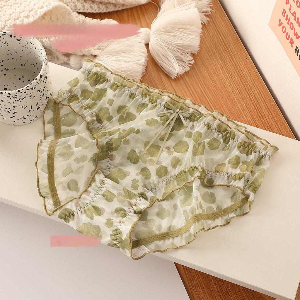 Pure Desire Lace Mesh Small Floral Panties Sexy Sweet Breathable Mid Waist Triangle Women’s Panties