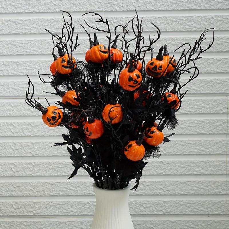 Terror Black Pumpkin Flower Bouquet for Halloween Party Decoration Creepy Branch Floral Arrangement for Home Haunted House Decor