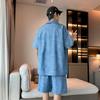 Zweiteiliges Set mit Sommer-Kurzarm-Shorts, Zweiteiliges Set mit Hemd, Lockeres Retro-Set für Herren