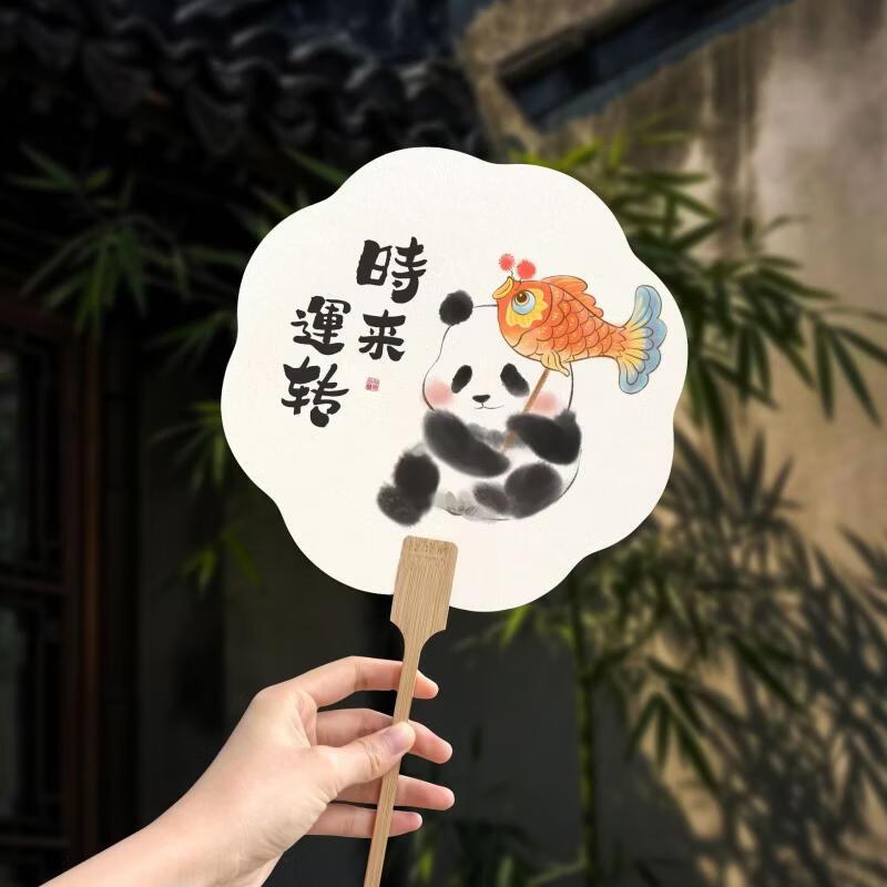 Набор бамбуковых вееров  Удача Панды  Ручная роспись