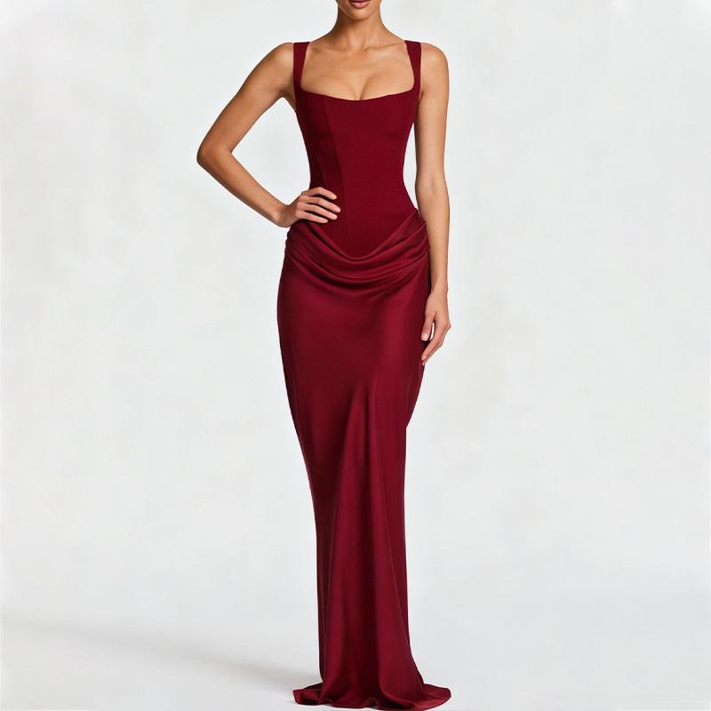 2025 spring and summer new cross-border Amazon women's dress low-cut suspender long dress mopping the floor and showing thin sequined dress