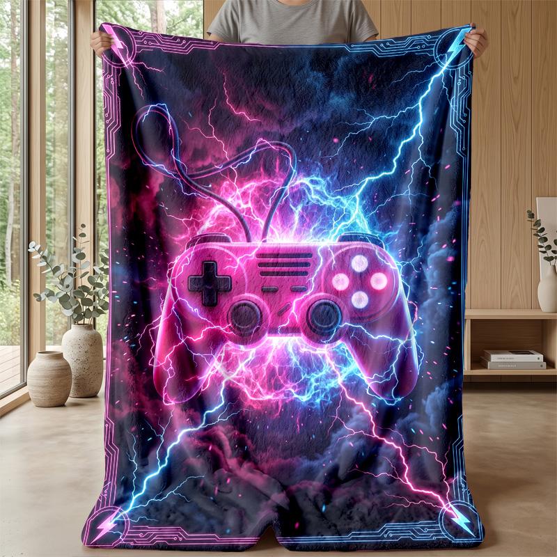 Neon Lightning Game Controllers Theme blanket Lightweight Warm Flannel Blanket Decorative Throw Blanket for Home Decoration