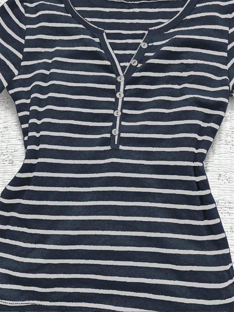 European & American Striped V-neck Long-sleeve Slimming T-shirt - Autumn/Winter Casual Korean Style