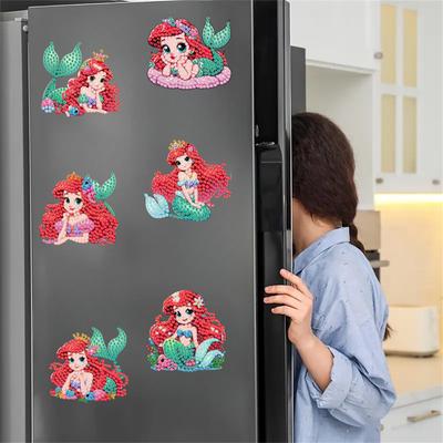 6Pcs Mermaid Series Diamond Art Fridge Magnet Diamond Painting Refrigerator Magnet DIY Fridge Stickers for Fridge Whiteboards