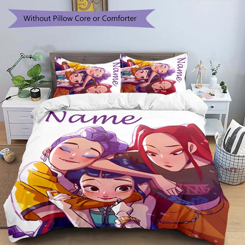 3pcs KPop Demon Hunters4 Cover Set - Personalized Name, HD Printed Bedding with 1 Cover and 2 Pillowcases - Perfect for Home Decor, Easy Care