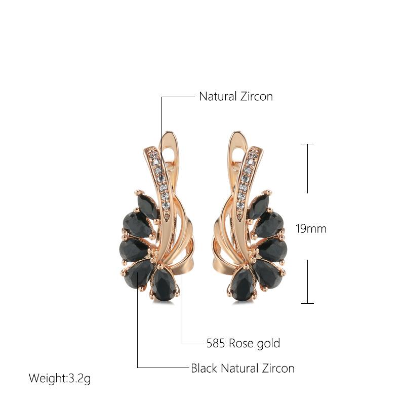 Simple Black Natural Zircon Flower Earrings for Women Trendy Rose Gold Color Bride Wedding Earrings Fine Jewelry