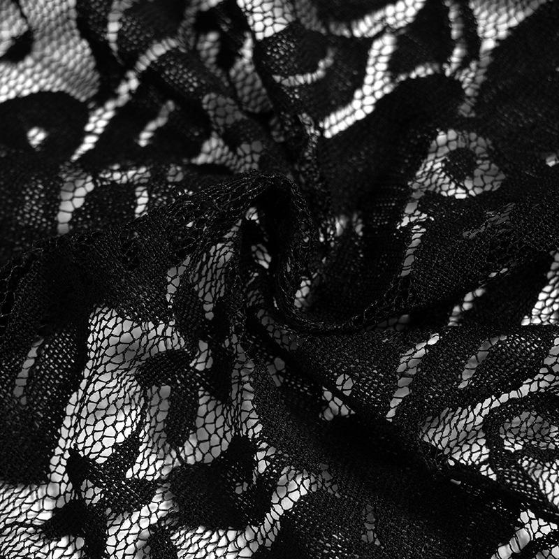 Fashion See Through Lace Round Neck Sexy T-shirt Women Cross Wrapped Chest Flare Sleeve T Shirts Woman Elegant Street Slim Fit Lady Tee Tops 26137