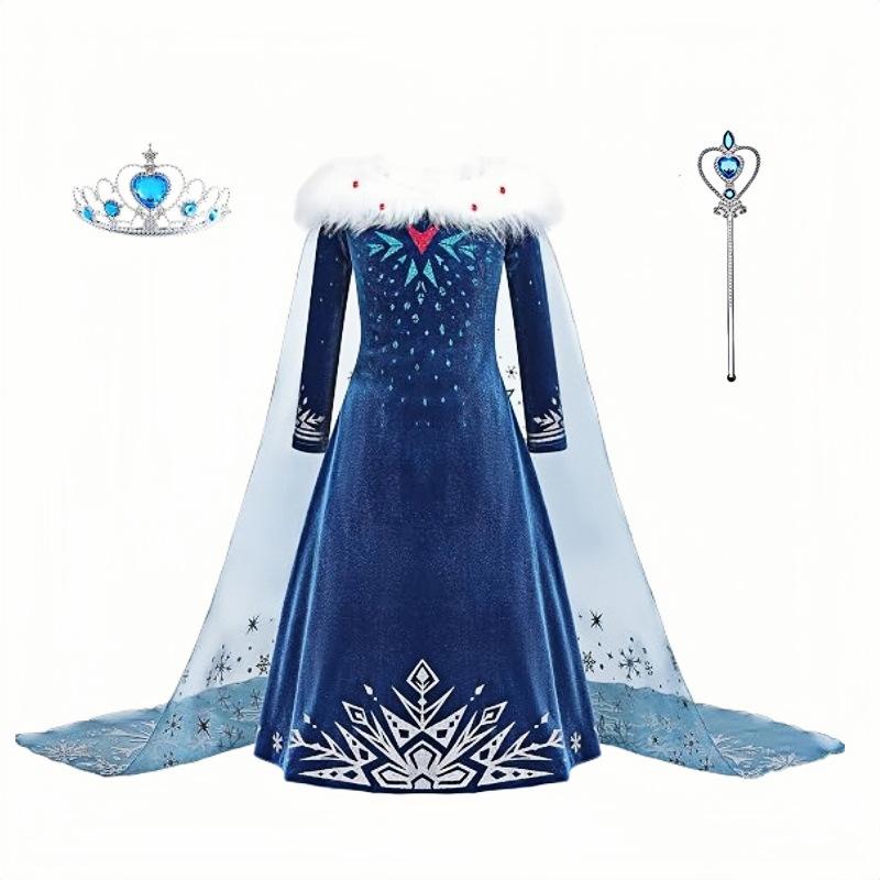 Vestito da Principessa Elsa Costume Cosplay Frozen Outfit per Gioco di Ruolo Bambini Vestito Invernale per Bambine Spesso con Fodera in Pile
