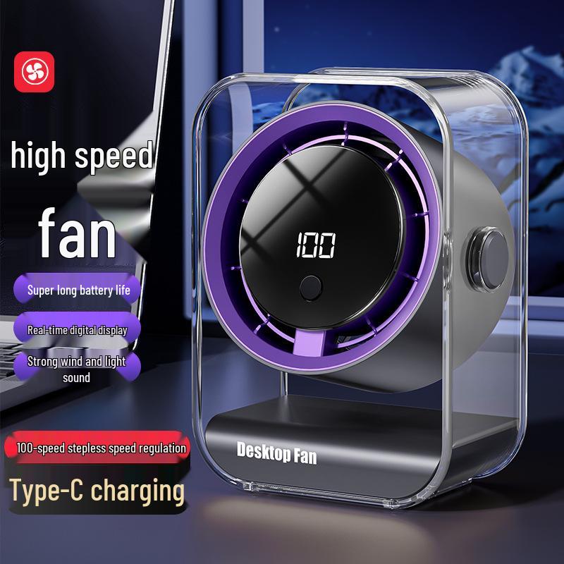 

100-Speed USB Desktop Fan with Digital Display for Office & Dorm Use Khaki White