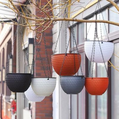 Nieuwe Plastic Imitatie Vlechtwerk Bloempot Zelfwatergevend Buiten Hydroponische Bloempot Tuindecoratie Hangende Bloemenmand