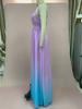 2025 Women's Gradient Deep V Evening Gown - European/American Style with Waist-Gathering & Big Swing