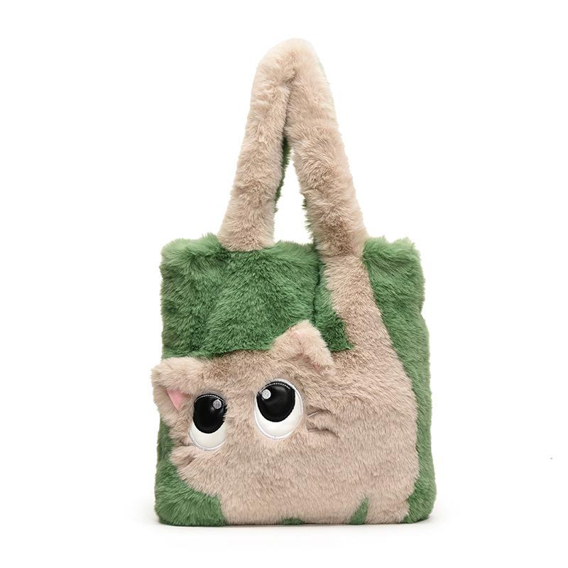 

Personalized plush soft cat contrasting color women s handbag autumn and winter new casual women s shoulder armpit bag