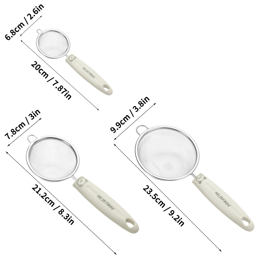 304 Stainless Steel Flour Sieve Flat Handle Soybean Milk Filter Screen Juice Filter Scoop Oil Strainer Kitchen Gadgets