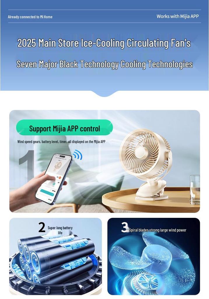 Portable USB Rechargeable Clip Fan - Powerful Large Wind Circulation for Desktop and Home Use