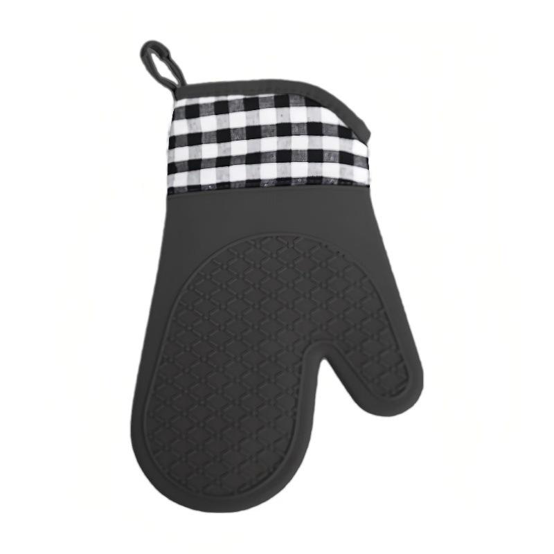Silicone Oven & Microwave Heat-Resistant Baking Gloves with Thick Plaid Cotton Lining