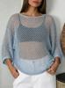 Summer new hollow smock women's European and American style soft loose long-sleeved knitted top ins style