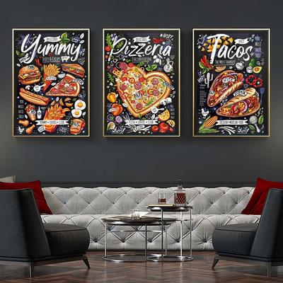 Grafiti sanatı lezzetli yemek tuval tablo sandviç pizza hamburger mutfak duvar sanatı poster yemek odası ev dekorasyonu duvar resmi Çerçevesiz