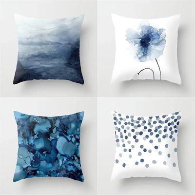 Blauwe Inkt Geometrische Kussenhoes Hart Rond Bank Taille Kussenhoes Polyester Slaapkamer Auto Huis Decoratie Kussenslopen