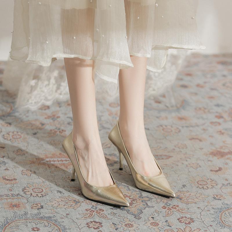 Thin heels pointed silver high heels women's new spring and autumn 2025 versatile comfortable women's simple fashion shoes