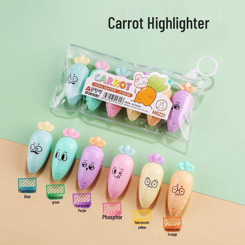 6-Farben Mini Fluoreszierende Cartoon Planer Stifte für Schüler – Niedlich, Tragbar und Bunte Marker