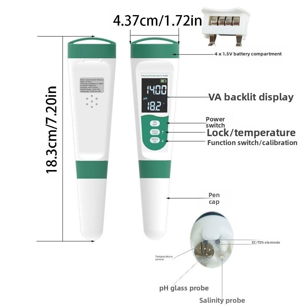 LCD Digital Display Water Quality Tester Multifunction Digital PH Meter Salt Tester  Aquarium