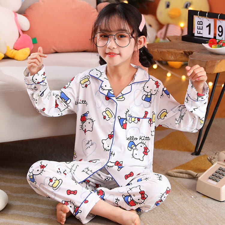 Sanrio Winter Long-sleeved Pajamas Children's Pajamas Junior Homewear Top and Bottom Clothes Set