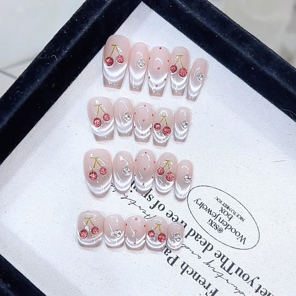 Pure Hand-pinching Craftsmanship Can Smile Cherry Three-dimensional Hand-painted Cherry Cat Eye Wear Nail Art Stickers