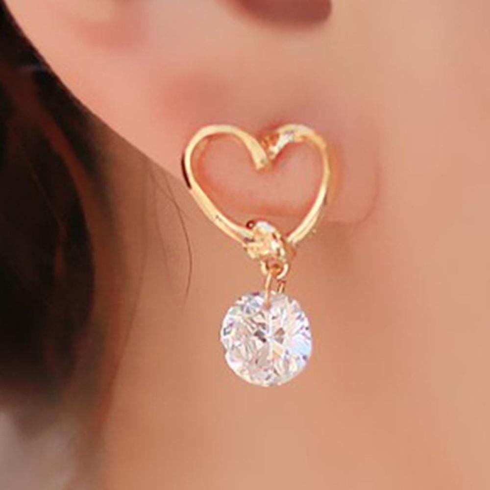 

Women Fashion Heart Shaped Ear Pins Zircon Eardrop Crystal Earrings Zircon