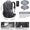 G4Free 50L Hiking Backpack with Rain Cover, USB Port & Shoe Compartment – Deep Gray (Outdoor/Camping Backpack)